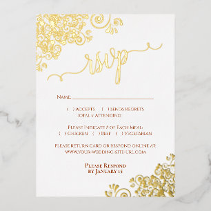 Elegante Gold Folie Rust Sinaasappel bruiloft RSVP Uitnodiging Briefkaart