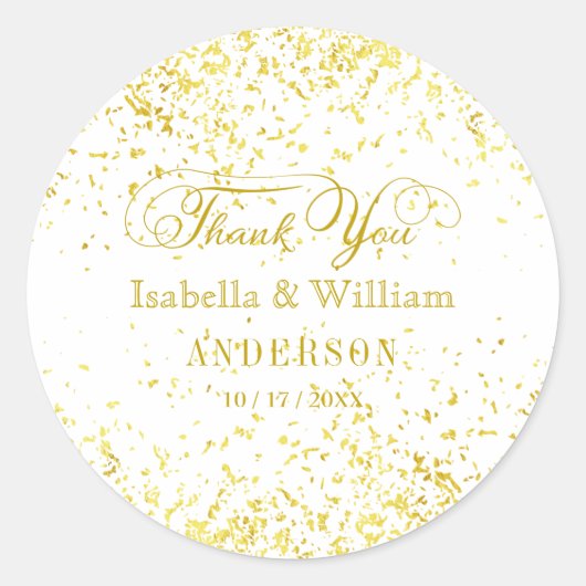 Elegante Gold Glitter Confetti bruiloft Dank u Ronde Sticker (Voorkant)
