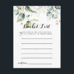 Elégante Gold Green Bucket List Cartes<br><div class="desc">Ces élégantes cartes de godets dorées sont l'activité idéale pour une réception de mariage moderne ou une douche nuptiale. Le design se compose d'or dessiné à la main et de feuilles d'eucalyptus verts botaniques,  inspirant la beauté artistique. Le signe Liste de regroupement est vendu séparément.</div>