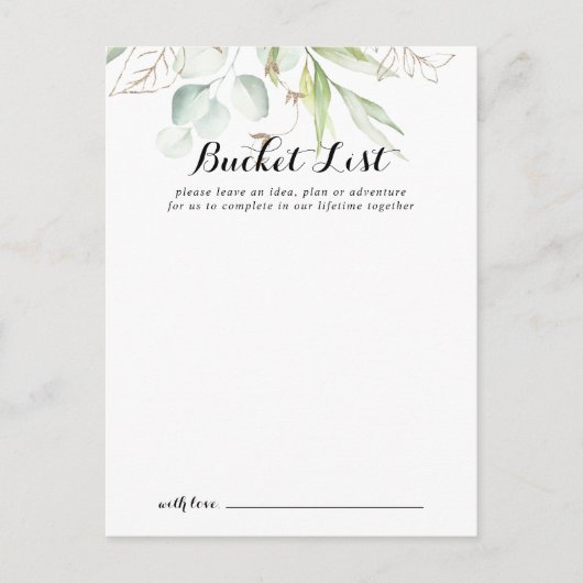 Elégante Gold Greenery Mariage Bucket List Cartes (Devant)