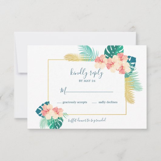 Elégante Gold Hawaiian Hibiscus Wedding Cartes RSV (Devant)