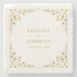 Elegante Gold Leaf gepersonaliseerde bruiloft Stenen Onderzetter