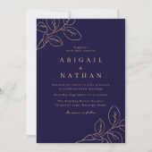 Elegante Gold Leaf & Navy Blue Wedding Kaart (Voorkant)