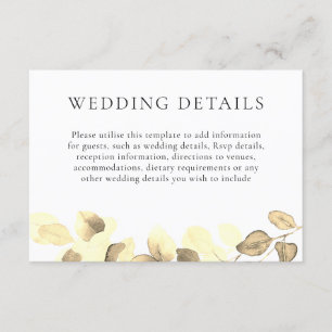 Elegante Gold Leaf Wedding Details Receptie Informatiekaartje