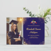 Elegante Gold & Navy Graduation aankondigingen (Staand voorkant)