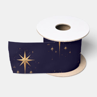 Elegante Gold North Star op een diepblauwe achterg Lint