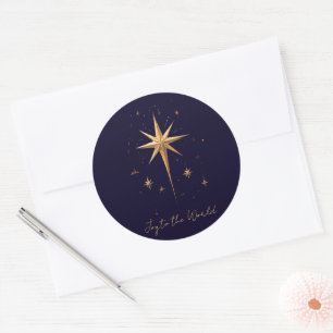 Elegante Gold North Star op een diepblauwe achterg Ronde Sticker