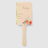 Elegante Gold Peach Floral Script Wedding Program Handwaaier (Achterkant)