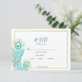 Elégante Gold Peacock Wedding Cartes RSVP (Debout devant)