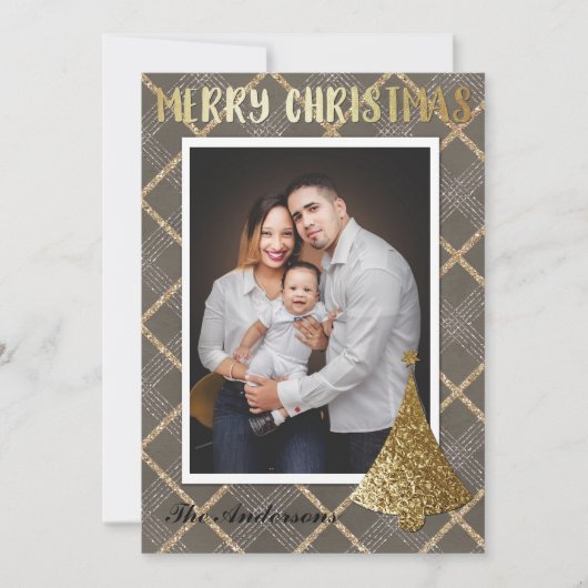 Elégante Gold Photo Joyeuse Carte de Noël (Devant)