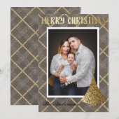 Elégante Gold Photo Joyeuse Carte de Noël (Devant / Derrière)