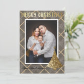 Elégante Gold Photo Joyeuse Carte de Noël (Debout devant)