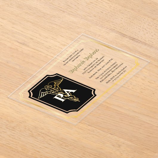 Elegante Gold Physicians Assistant Graduation Part Acryl Uitnodigingen (Laagn)
