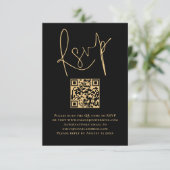 Elegante Gold Script Black QR Code Wedding RSVP Kaartje (Staand voorkant)