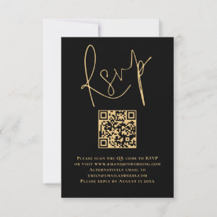 Elegante Gold Script Black QR Code Wedding RSVP Kaartje