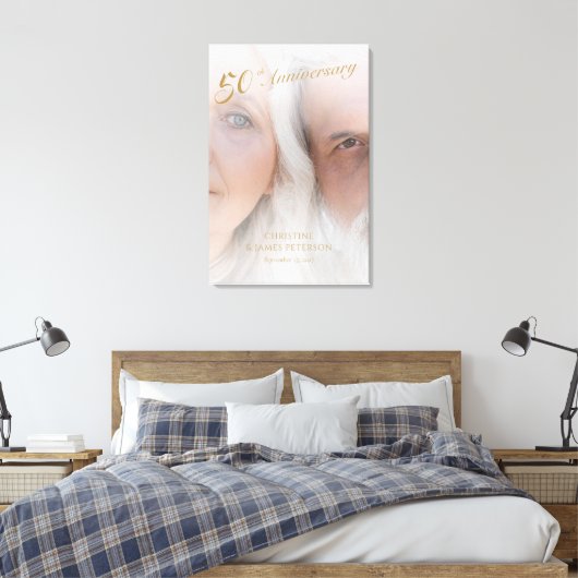 Elegante Golden 50ste Jubileum Custom Photo Canvas Afdruk (Insitu (Slaapkamer))