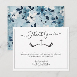 Elegante Golden Blue Floral Funeral Bedankt Kaart