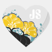 Elegante Golden Camellias Monogram Initialen Hart Sticker (Voorkant)