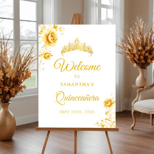 Elégante Golden Floral Quinceañera Affiche de bien