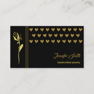 Elegante Golden Flower and Hearts Custom Logo Blac Visitekaartje