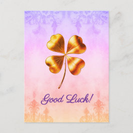 Elegante Golden Four-Leaf Clover Good Luck Briefka Feestdagenkaart