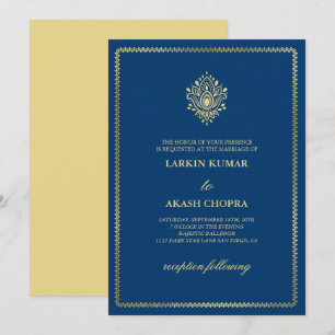 Elegante Golden Paisley Dodger Blue Wedding Kaart
