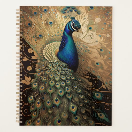 Elegante Golden Peacock Bird Planner (Voorkant)