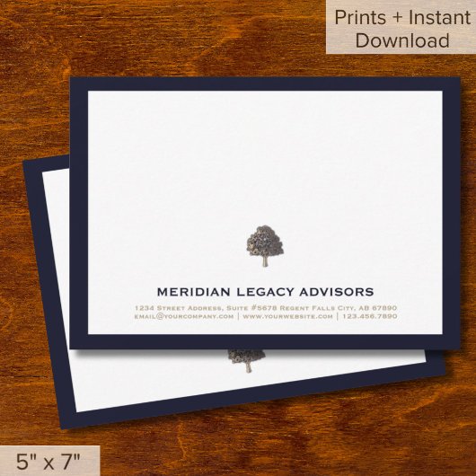 Elegante Golden Tree Logo Business Note Cards 5x7 Kaart