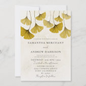 Elegante Golden Waterverf Ginkgo leaf Wedding Kaart (Voorkant)