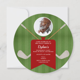 Elegante Golf Groen Rood Foto Pensioenfeest Kaart