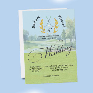Elegante Golf Huwelijk Waterverf Golfbaan Kaart
