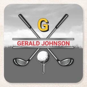 Elegante golf monogram ontwerp kan koeler vierkante kartonnen onderzetter