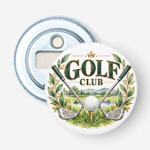Elegante golfclub groene en gouden flesopener button flesopener