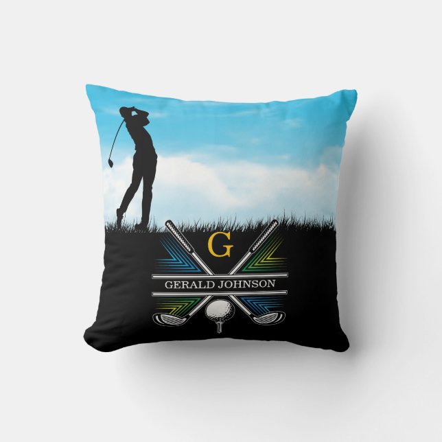 Elegante Golfer Custom Monogram Design Kussen (Voorkant)