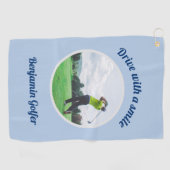 Elegante Golfer Fotonaam Blauwe Golf Handdoek (Horizontaal)