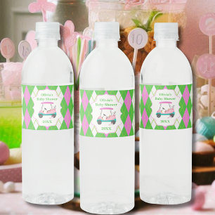 Elegante golfkar klaar voor babyshower waterfles etiket