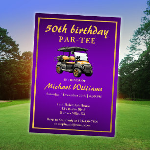Elegante golfthemakaart Paarse gouden 50e verjaard Kaart