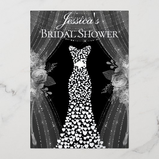 Elegante gordijnen & jurken Vrijgezellenfeest Echt Folie Uitnodiging (Voorkant)
