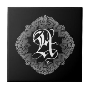 Elegante goth initial A Tegeltje