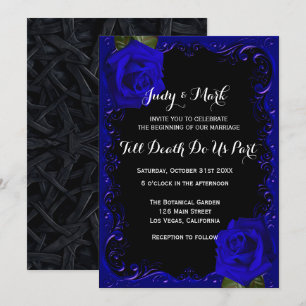 Elegante Gothic Blauwe Rozen bruiloft Kaart