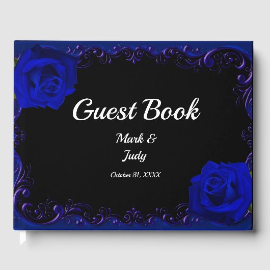 Elegante Gothic Blue Rozen bruiloft gastenboek (Voorkant)