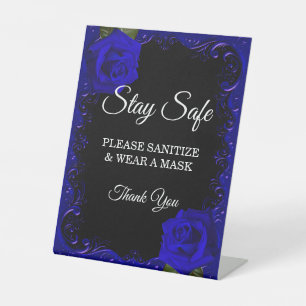 Elegante Gothic Blue Rozen bruiloft veiligheidsmaa Reclamebord Met Voetstuk