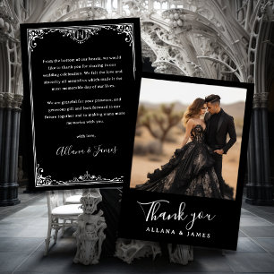 Elegante Gothic Glam Monogram Bruiloft Dank u Kaar Kaart
