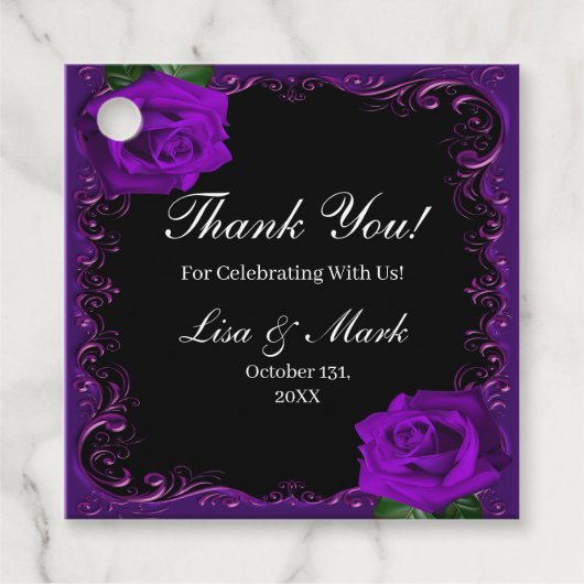 Elegante Gothic Paarse Rozen Bedankjes Labels (Voorkant)