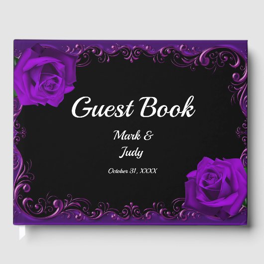 Elegante Gothic Paarse Rozen bruiloft gastenboek (Voorkant)