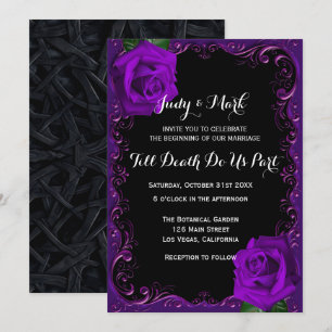 Elegante Gothic Paarse Rozen bruiloft Kaart