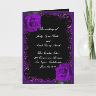 Elegante Gothic Paarse Rozen Wedding Program Kaart