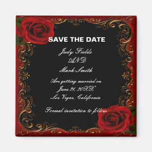 Elegante Gothic Red Roses slaan de datum op Magneet