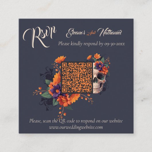 Elegante Gotische 3D Bloemen Minimale QR-code RSVP Informatiekaartje (Voorkant)