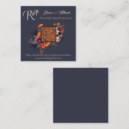 Elegante Gotische 3D Bloemen Minimale QR-code RSVP Informatiekaartje (Voorkant / Achterkant)